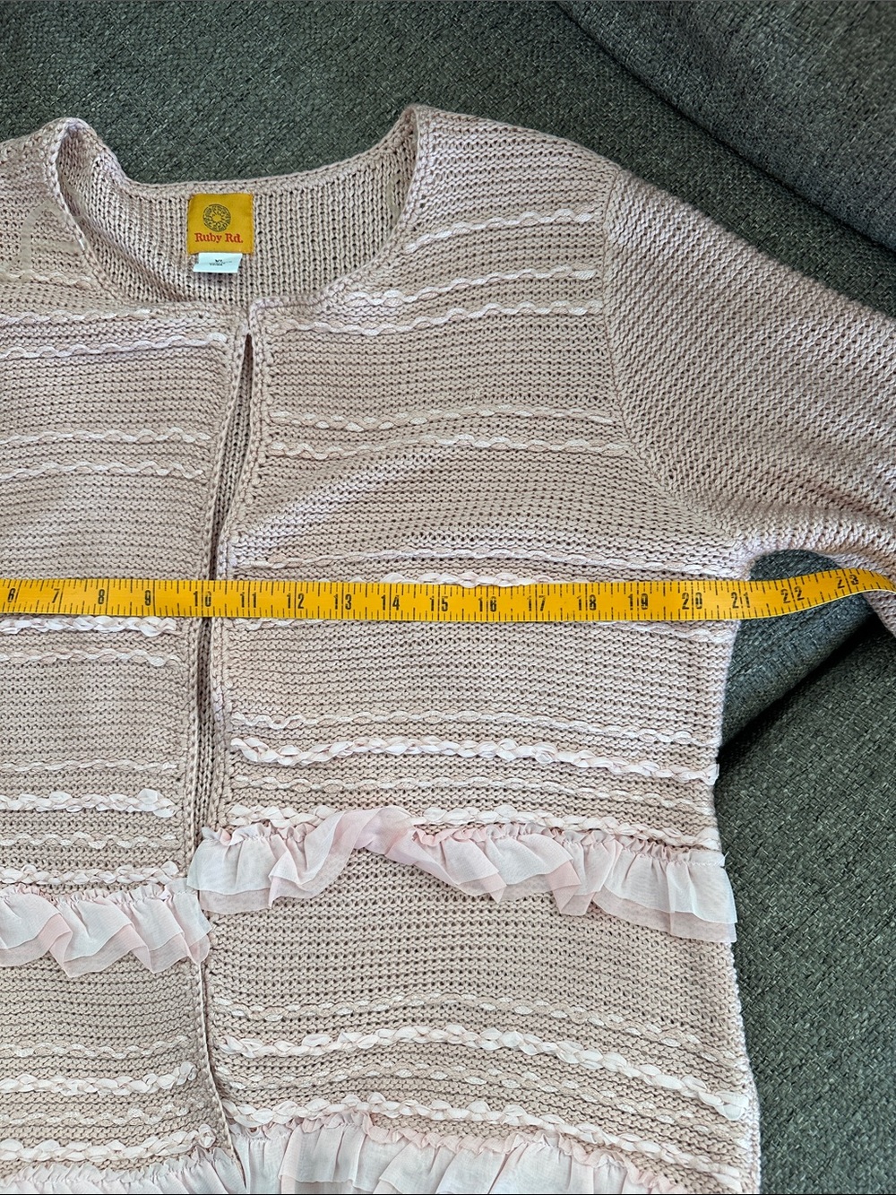 Ruby Rd. Blush Knit Ruffle Open Cardigan - Picture 9 of 10